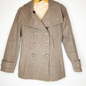 Classic Gray Wool Double-Breasted Peacoat Wide Collar | Size XS-S